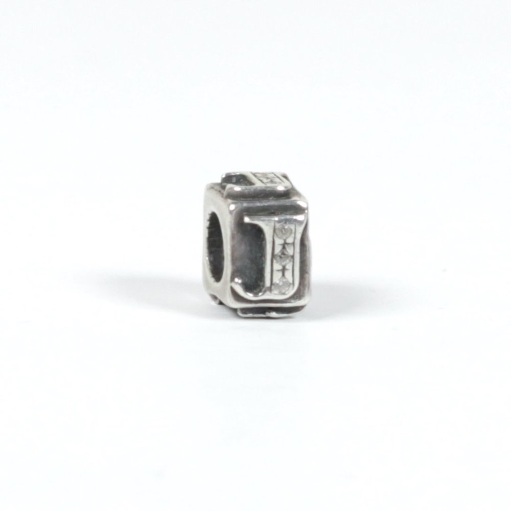 Sterling Silver 925 'J' Crystal Bead Charm Signed 475 AR for Charm Bracelet